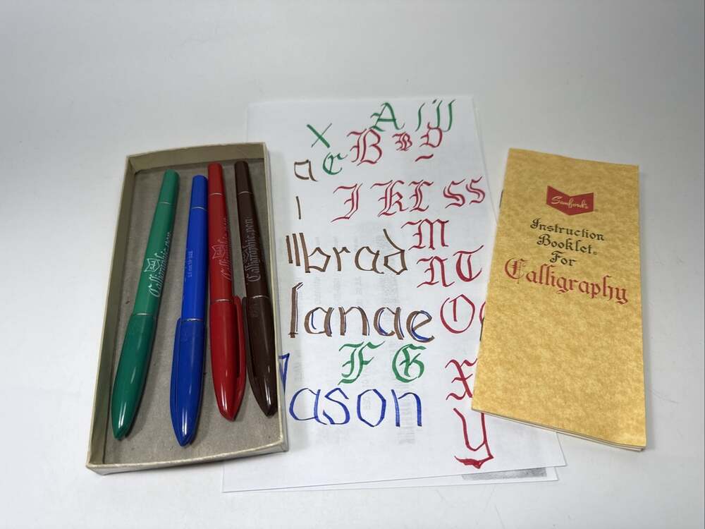 Vintage Sanford Calligraphic Set of 4 Marker Pens 2.5 MM, 40150 Open Tested USA